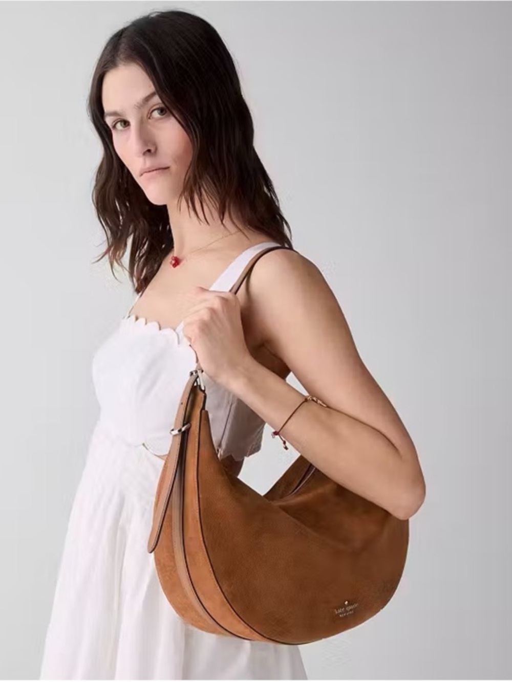 Kate Spade Nova Suede Large Crescent Shoulder Bag Warm Gingerbread Brown - Picture 4 of 4